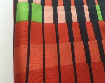 JoAnn Silk Scarf Op Art Pattern Red Black Orange Green Gold Border Made in Japan