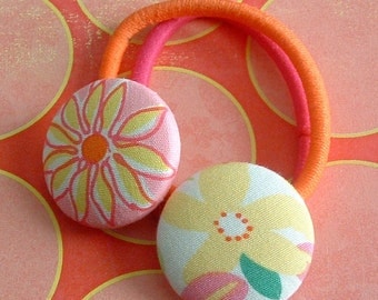 Yellow flowers button Ponytail Hair Ties