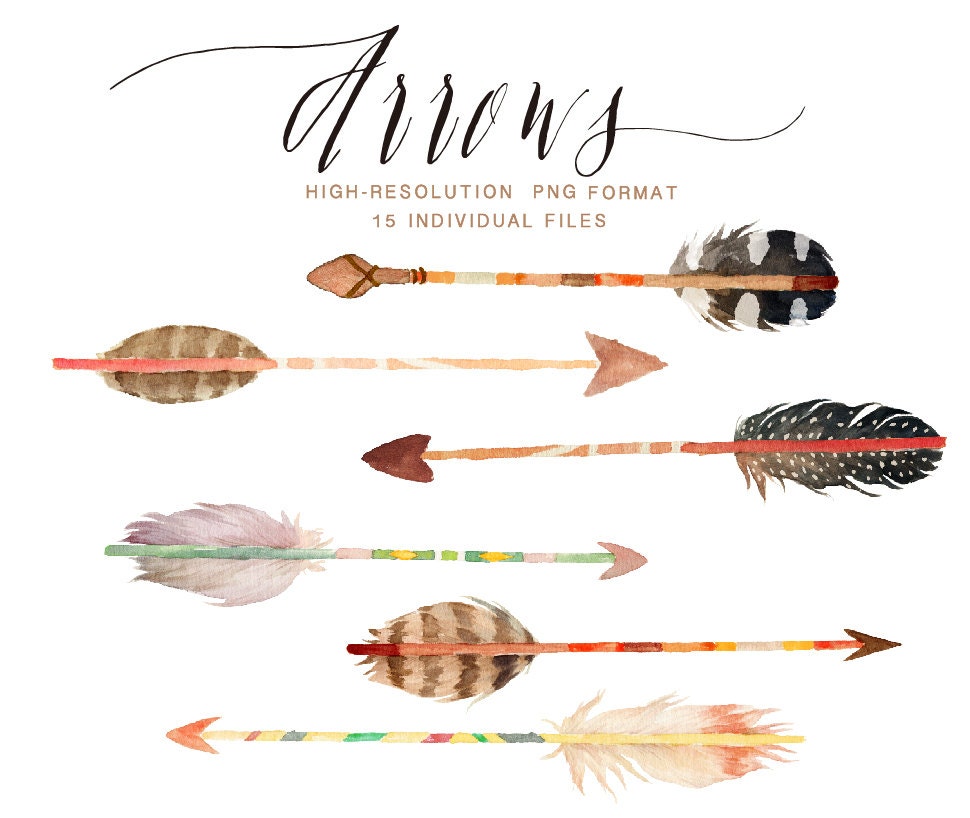 Watercolor wild arrows clip art /hand drawn