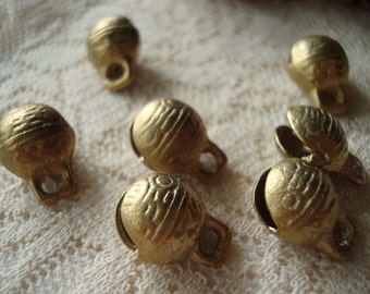 Golden Tiger Face Raw Brass Bells. Lovely Tinkle. Tibetan Design. 2 SIZES Large 13mm 14pc/ 18mm 10pc Hole 2.5mm USPS Ship Rates /Oregon