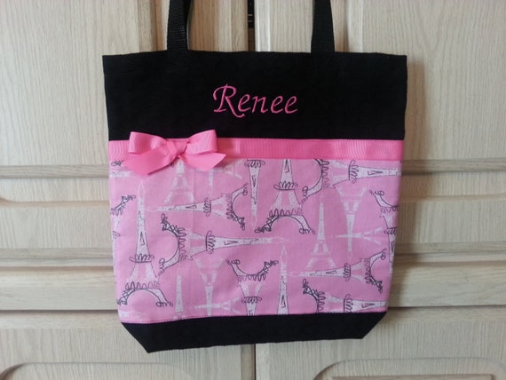 Paris theme tote bag Pink Paris cotton fabric Tote bag