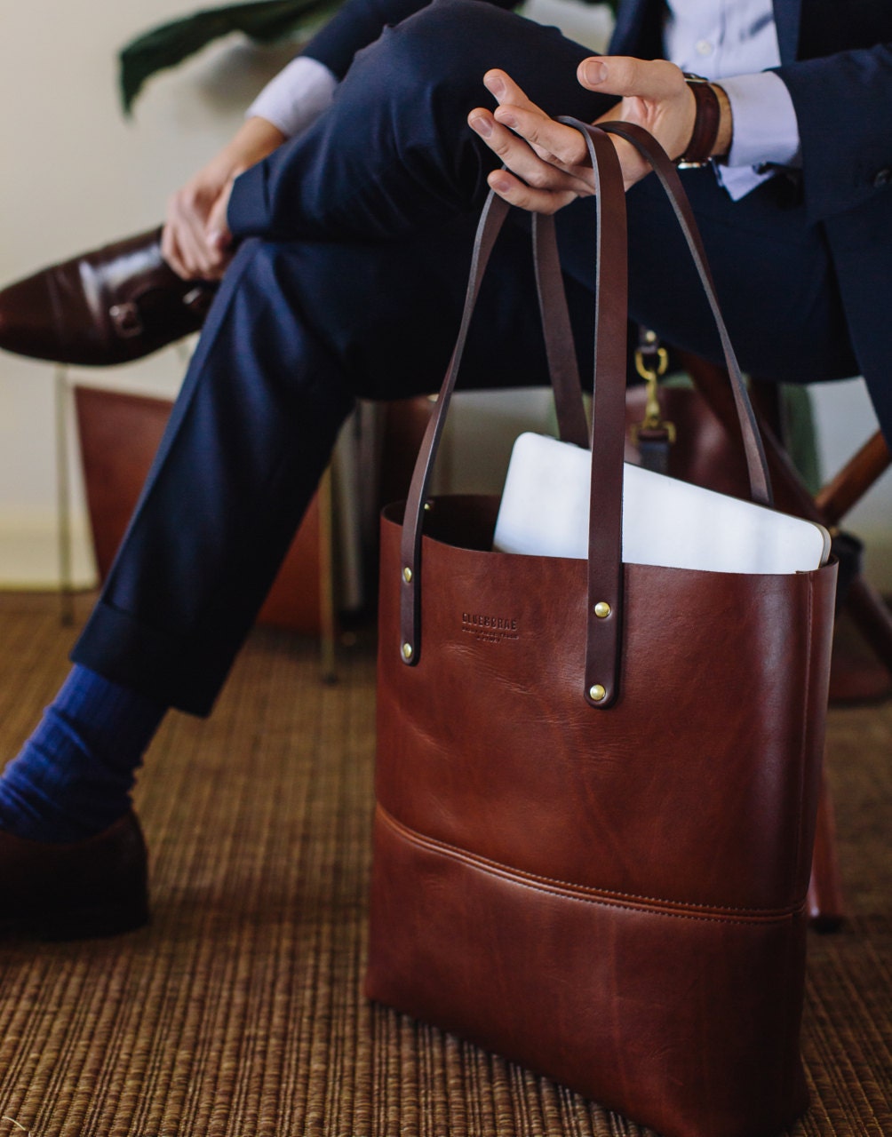 Handcrafted Leather Tote Bag by BlueandGrae on Etsy