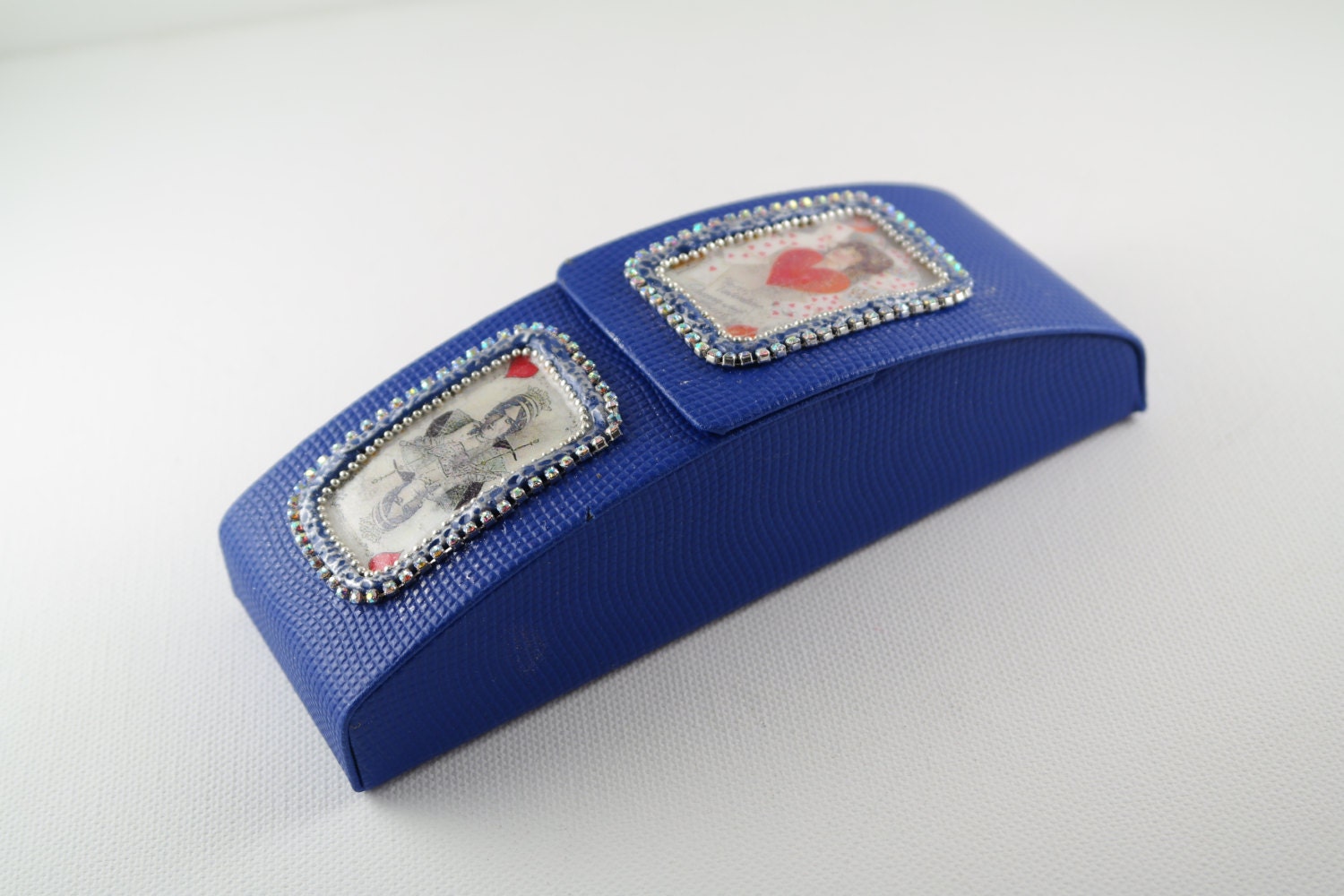 blue hard eyeglass case reading glasses holder reading glasses