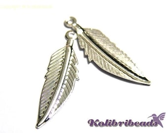 Feather Charm 35 mm - Silver plated