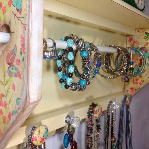 Soft Yellow Jewellery Storage Organizer Shelf Shabby Chic