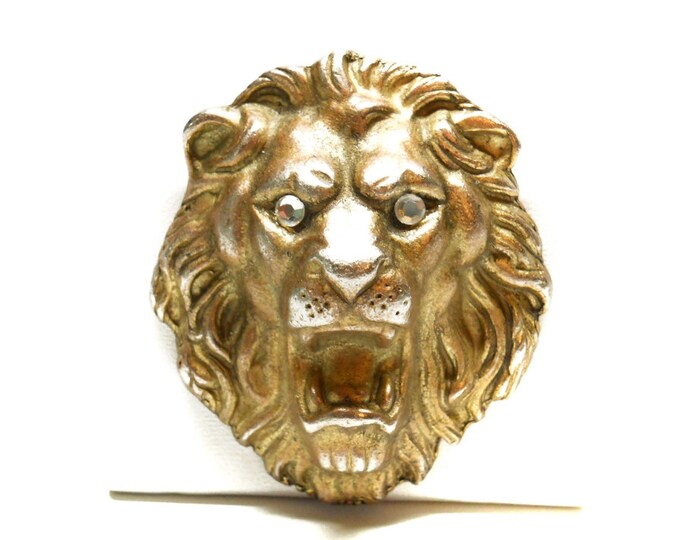 Storewide 25% Off SALE Vintage Gold Tone African Lions Head Designer Brooch Pin Featuring Elegant Detail And Bright Finish Design