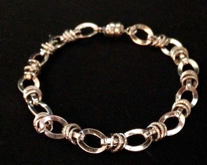 Storewide 25% Off SALE Vintage Italian 14k White Gold Milor Designer Signed Chain Link Bracelet Featuring Magnetic Clasp With Platinum Style