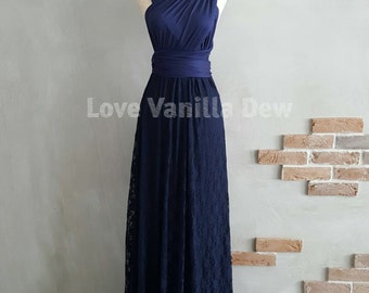Bridesmaid Dress Infinity Dresses Navy Lace Floor Length Maxi Wrap Convertible Dress Wedding Dress