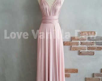 Bridesmaid Dress Infinity Dress Nude Pink with Chiffon Overlay Floor Length Maxi Wrap Convertible Dress Wedding Dress