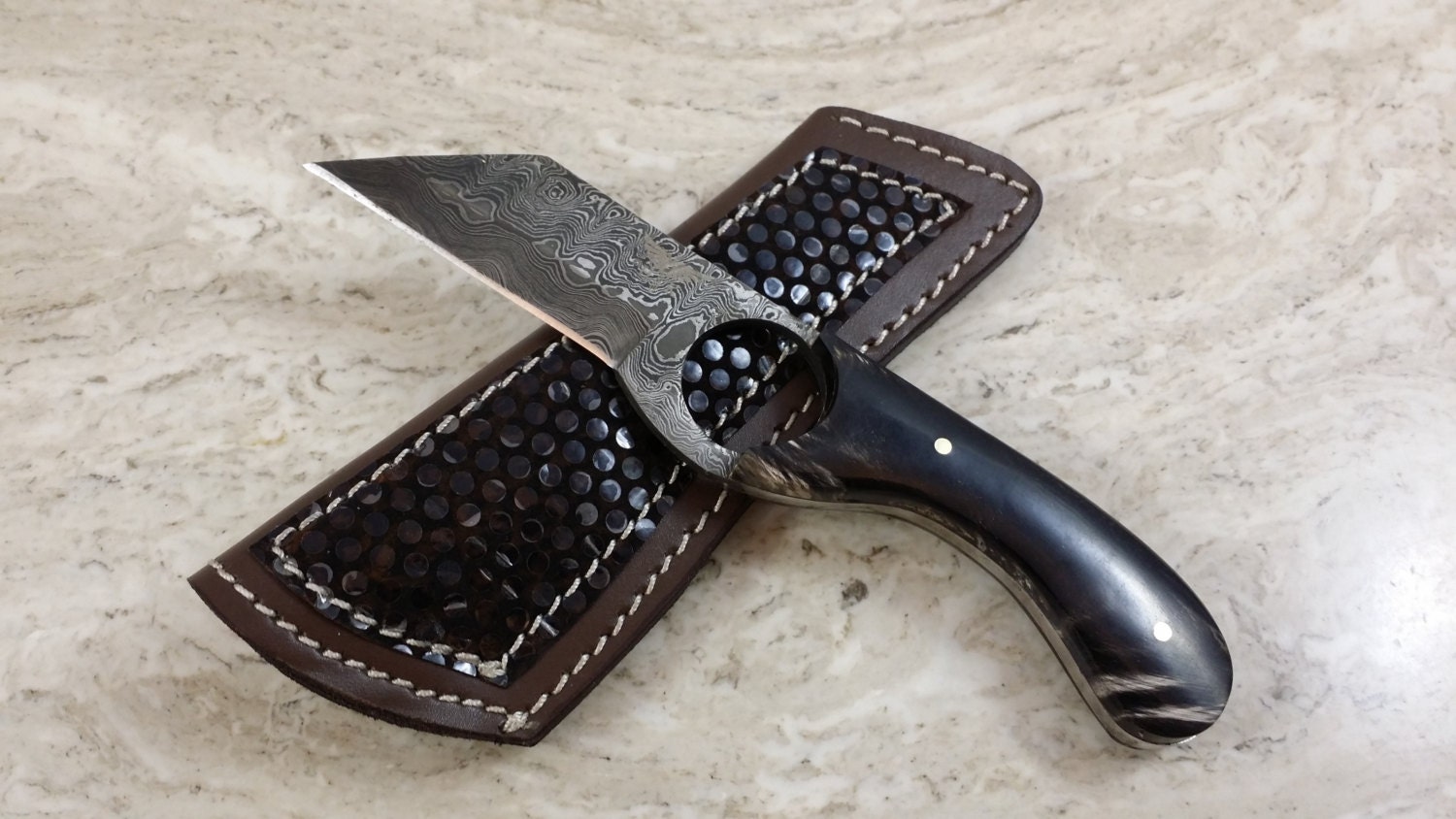 HTN21 Damascus Knife Tool / Rev Tanto / Finger Hole