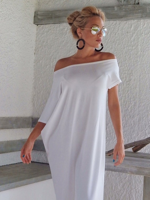 White Maxi Dress / White Kaftan / Asymmetric Plus Size Dress