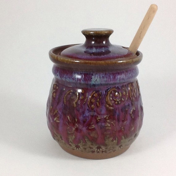Ceramic Honey Pot Pottery Honey Jar by CharlotteLeePottery on Etsy