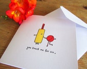 You knock me for six - illustrated cricket-themed card with bat and ball