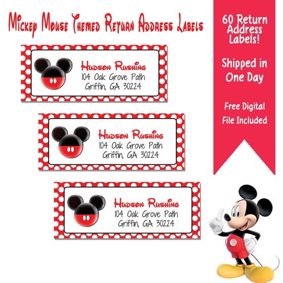 60 Mickey Mouse Themed Return Address Labels Mickey Themed