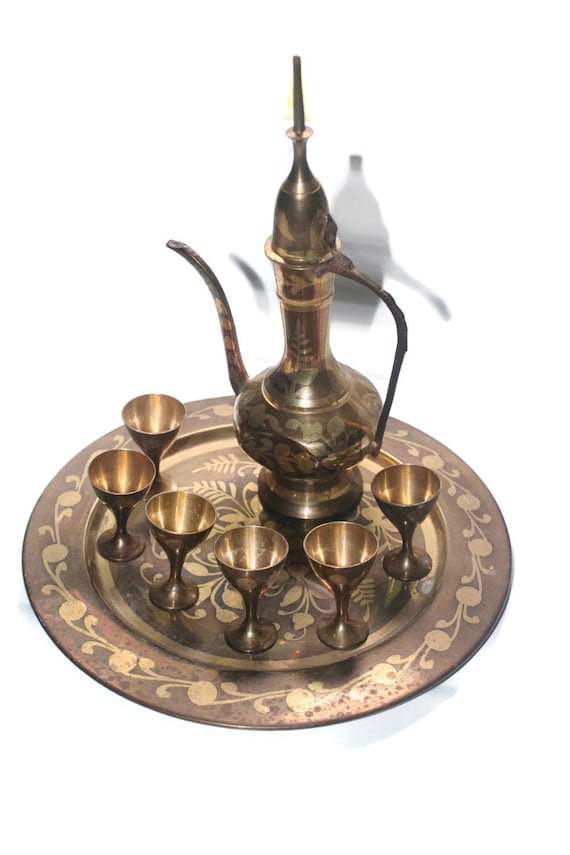 Brass Tea Set With Tray Vintage Miniature Tea by VintageCastaways