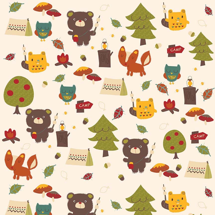 SALE Camping Fabric Woodsy Fabric Childrens Flannel Bear
