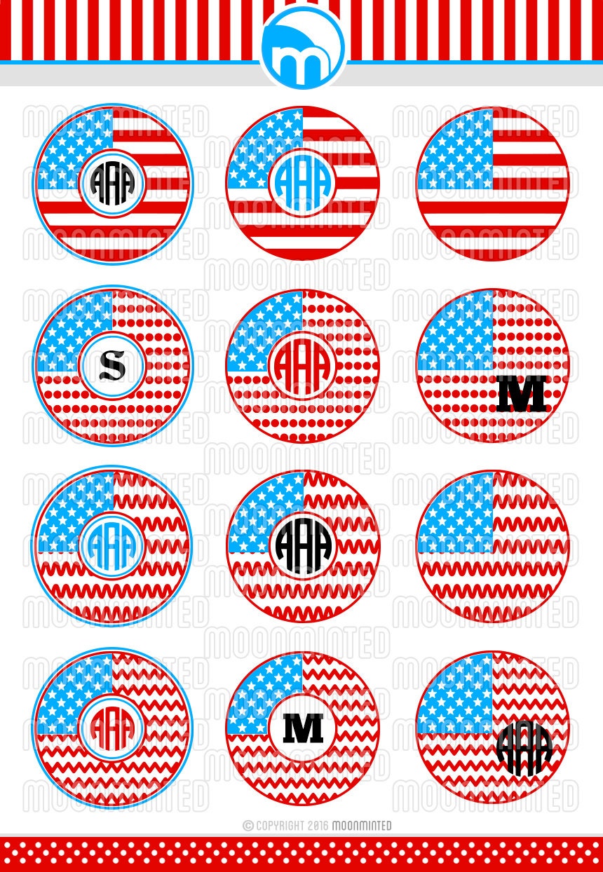 4th of July American Flag Circle Monogram Frames SVG Cut Files