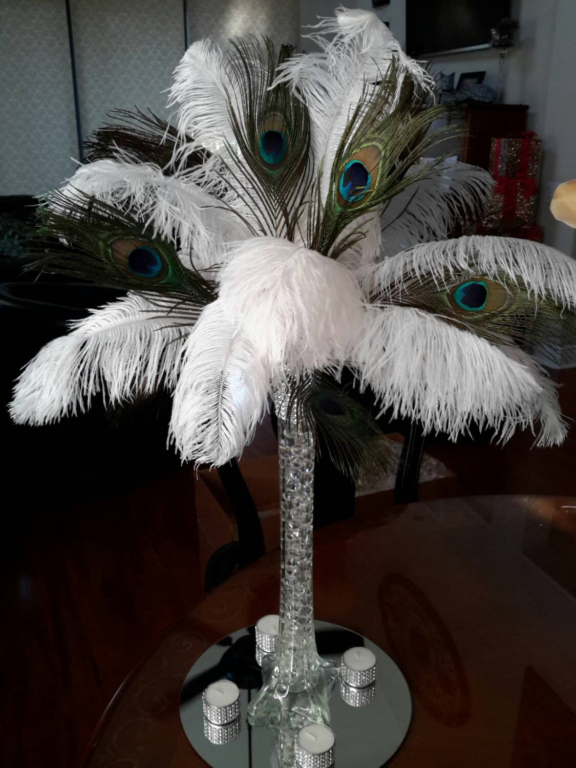 Peacock Ostrich Feather Centerpiece 16 Vase