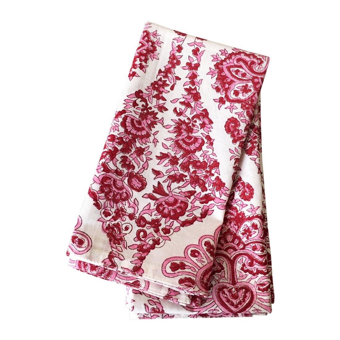 Red Damask Block Printed Table Napkins Set by TheWhitePetalsDecor