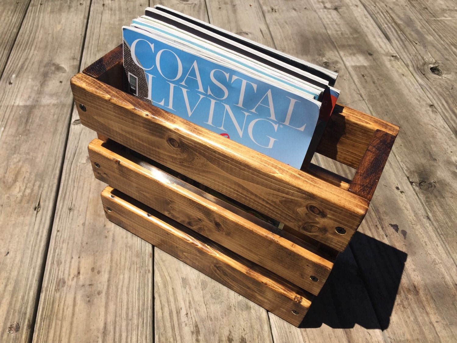 Magazine rack Rustic magazine holder Magazine holder Wood