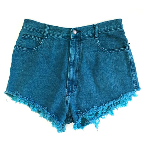 Vintage High Waist Denim Shorts / Teal Denim Shorts