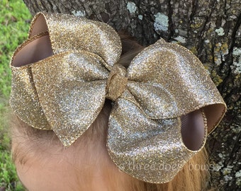 X Large 6"+ Gold Hair Bows - Gold Bow - Glitter Bow - Large Gold Glitter Bow - Gold Hairbows - Big Gold Hair Bow - Bows