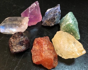 raw stone 7 chakra set - 7 piece chakra stone set - seven chakra stones - chakra crystal set - chakra set - raw crystals and stones - reiki