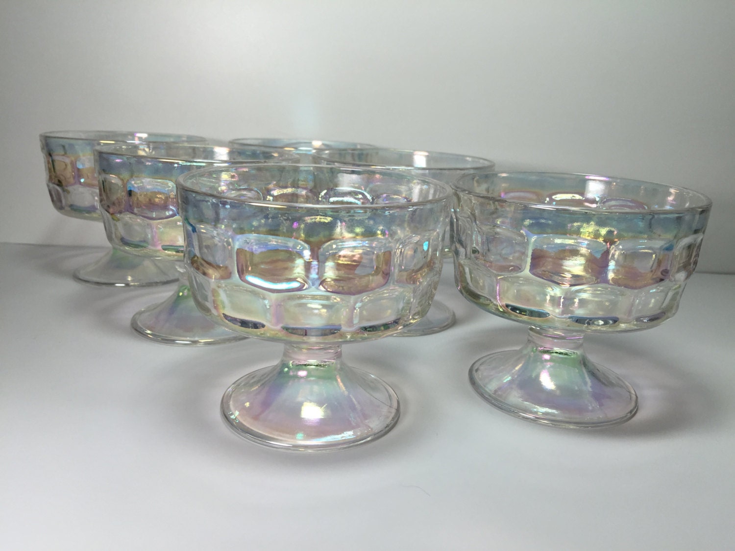 Vintage Iridescent Federal Glass Sherbet Bowls..Footed