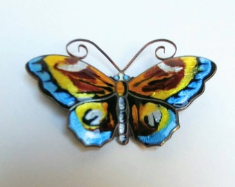 Large David Andersen butterfly brooch enameled sterling silver