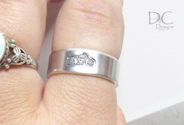 Motorcycle Ring Hand Stamped Ring Biker Jewelry by DameCreation