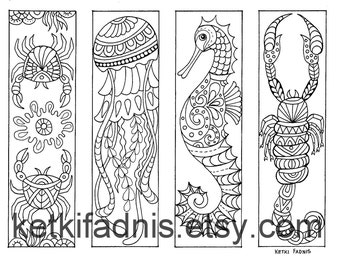 Coloring Bookmarks Fish Digital Download Bookmarks to