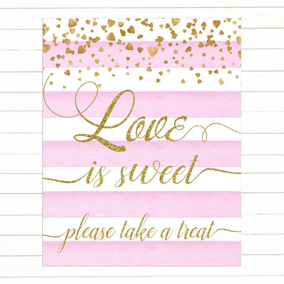 Download Pink and Gold Love is Sweet Sign, Gold Heart Confetti Love ...