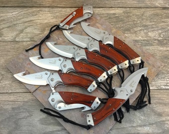 Engraved Groomsmen Pocket Knives (Set of 8) with Gut Hook Blades, Cool folding knife, Unique wedding party gift, Best Man Present