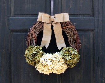 Front Door Wreath, Summer Wreath for Door, Hydrangea Wreath, Year Round Wreath, Spring Wreath, Fall Wreath, Grapevine Wreath, Rustic Wreath