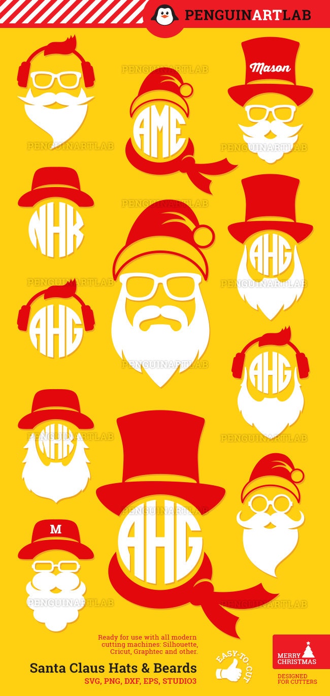 Download Santa Claus Hats and Beards SVG Monogram Files Christmas Cut