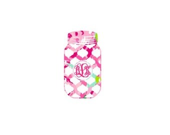 Monogram Decal, Mason Jar, Ball Jar, Southern Monogram,Lilly Pulitzer floral, Vine Monogram, Circle Monogram, Cooler, Yeti, Monogram Sticker