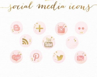 Social Media Icons | Glam Watercolor Gold Foil Glitter Design| for photography, fashion, blog, website design | png files