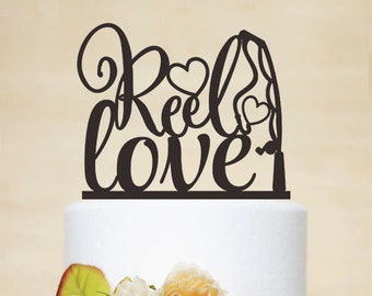 Reel Love Cake Topper,Wedding Cake Topper,Engagement Cake Topper,Custom Cake Topper,Unique Cake Topper,Fishing Cake Topper P160