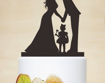 Wedding Cake Topper,Couple Silhouette with a litter Girl,Custom Children Cake Topper,Cake Decoration,Personalized Family Cake Topper P156