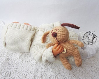 Toy for sleep. Doggie for small babies- knitting pattern (knitted round). Amigurumi Doggie