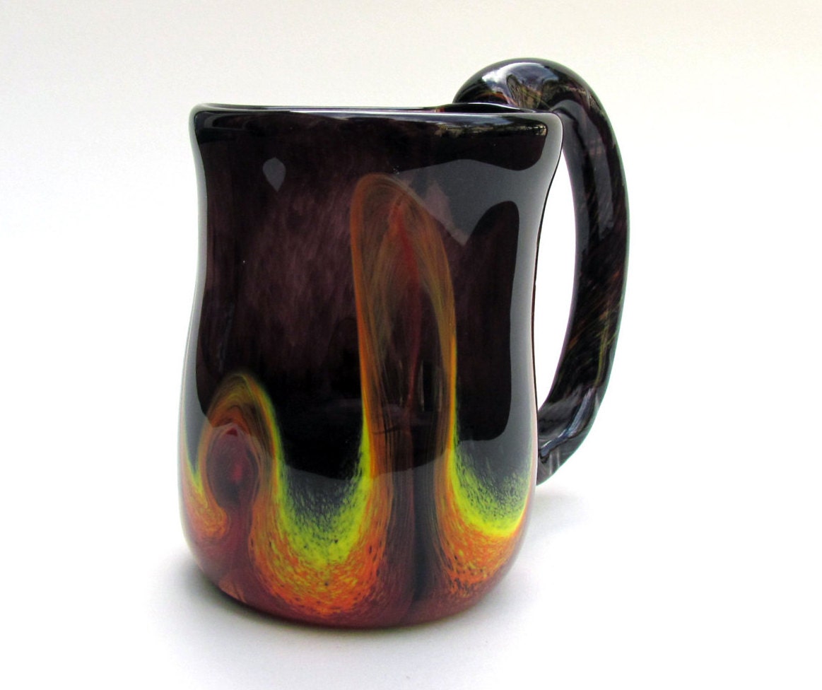 Fancy Coffee Cup with Large Handle Black Glass Coffee Mug