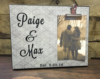 Personalized Picture Frame, Names and Date, Wedding Gift, Anniversary Gift, Housewarming Gift, 8x10 Photo Board With Photo Clip Display