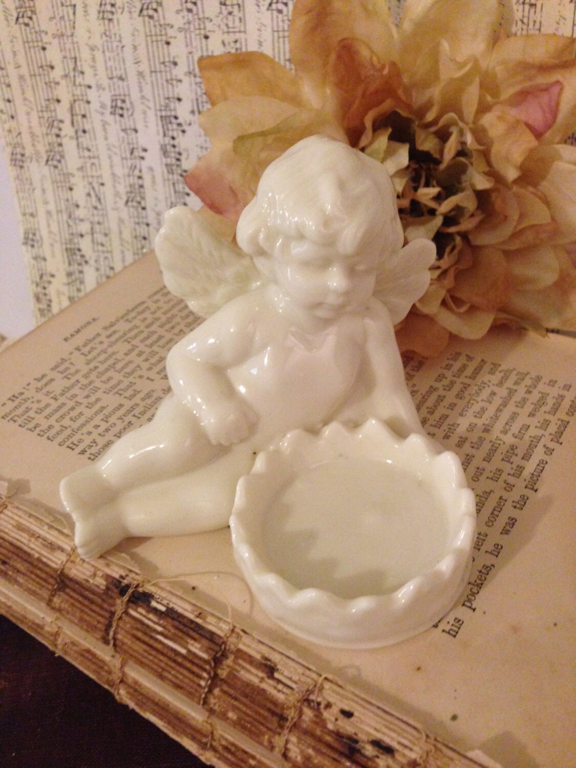 Porcelain Cherub Candle Holder Angel Figurine White Cherub