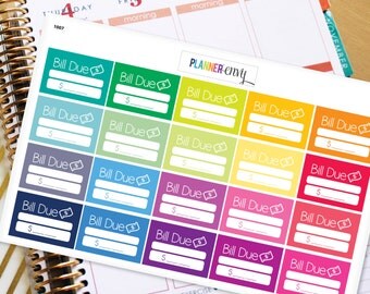 Bill Due Planner Stickers Erin Condren Life Planner (ECLP) - 25 Bill Due Budget Money Stickers (#1007)