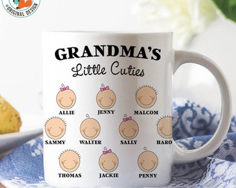 Coffee Mug Grandma's Little Cuties - Customized Stick Figure Kids Coffee Cup - Personalized Mug with Kids Names