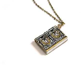 Mini book necklace Book worm gift Book lover gift idea Book charm pendant Book reader gift idea Book jewelry Necklace book gift Bookish gift
