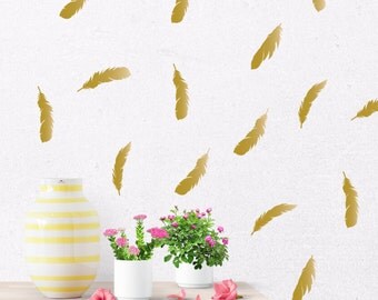 Gold feather decals, gold wall decal, gold wall stickers, feather wall decal, vinyl feathers, feather stickers, gold vinyl decals #060