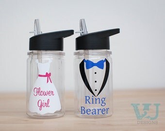 Ring Bearer Gift- Flower Girl Gift - Wedding Party - Kids Water Bottle - Personalized Children's Water Bottle - 10 oz BPA free Double Wall