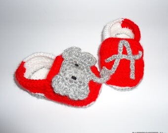 Soft Baby Shoes, Crochet Baby Moccassins, Red Baby Moccassins, Alabama Shoes, Crochet Baby Alabama Moccassins, Cute Baby Shoes