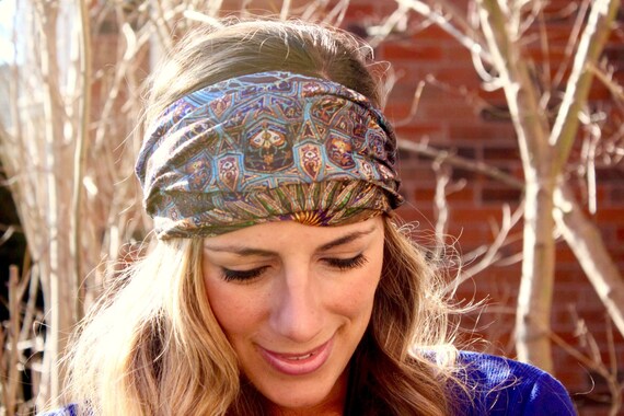 BUY 2 get 1 FREE!! Blue church Glass Yoga Headband, Fitness Workout Headband, Running Headband, turban, Top Selling Item, Boho Headband